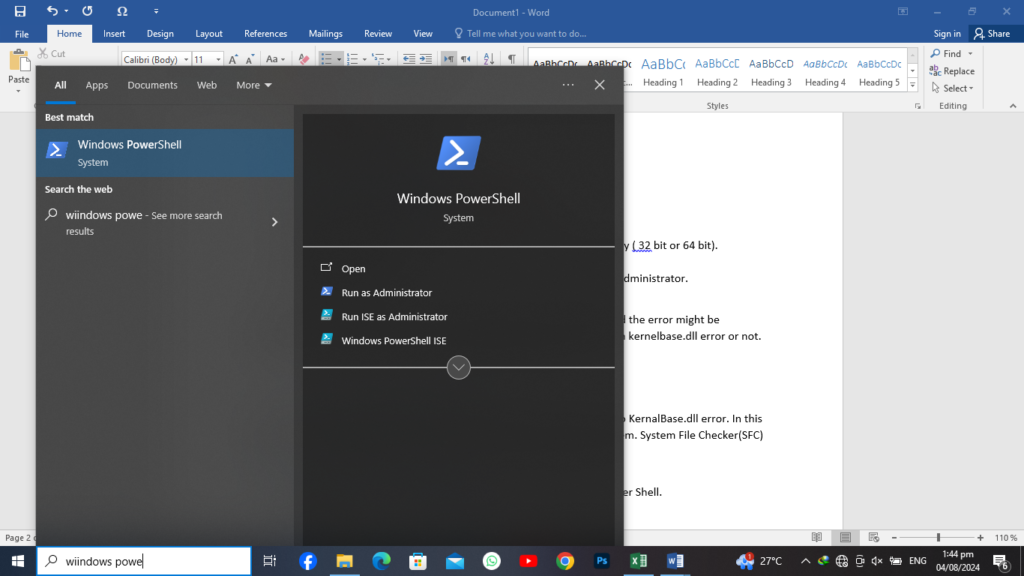 Open Windows Power shell to run a sfc scan and troubleshoot the dll error