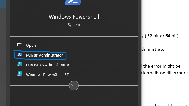 Open windows power shell as admin